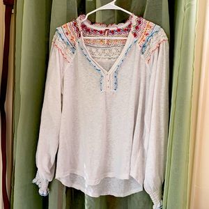 Free People White Balloon Sleeve Top